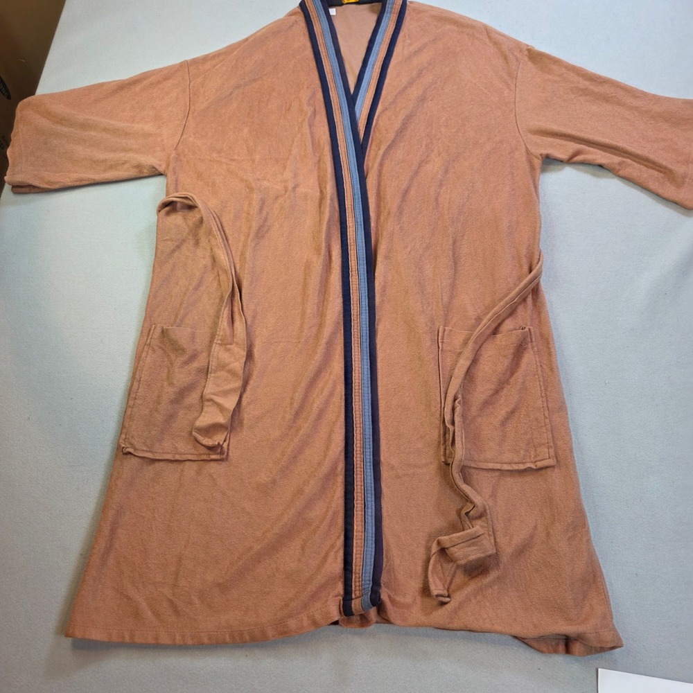 Vintage After All Terracotta Striped Trim Wrap Robe One Size Earthy Loungewear